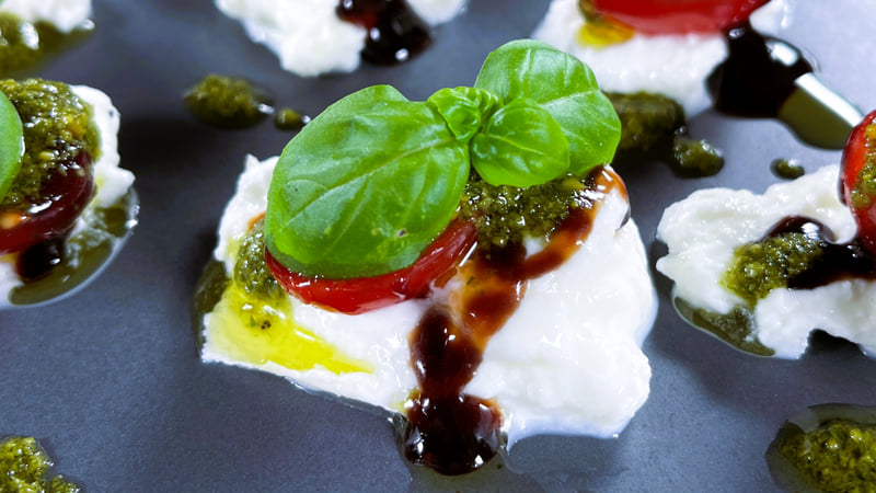 Caprese salad (tomato mozzarella) with crostinis